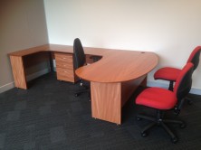 Custom Made Kidney Shape Desk On H Base With Back Corner Unit And Mobile Pedestal